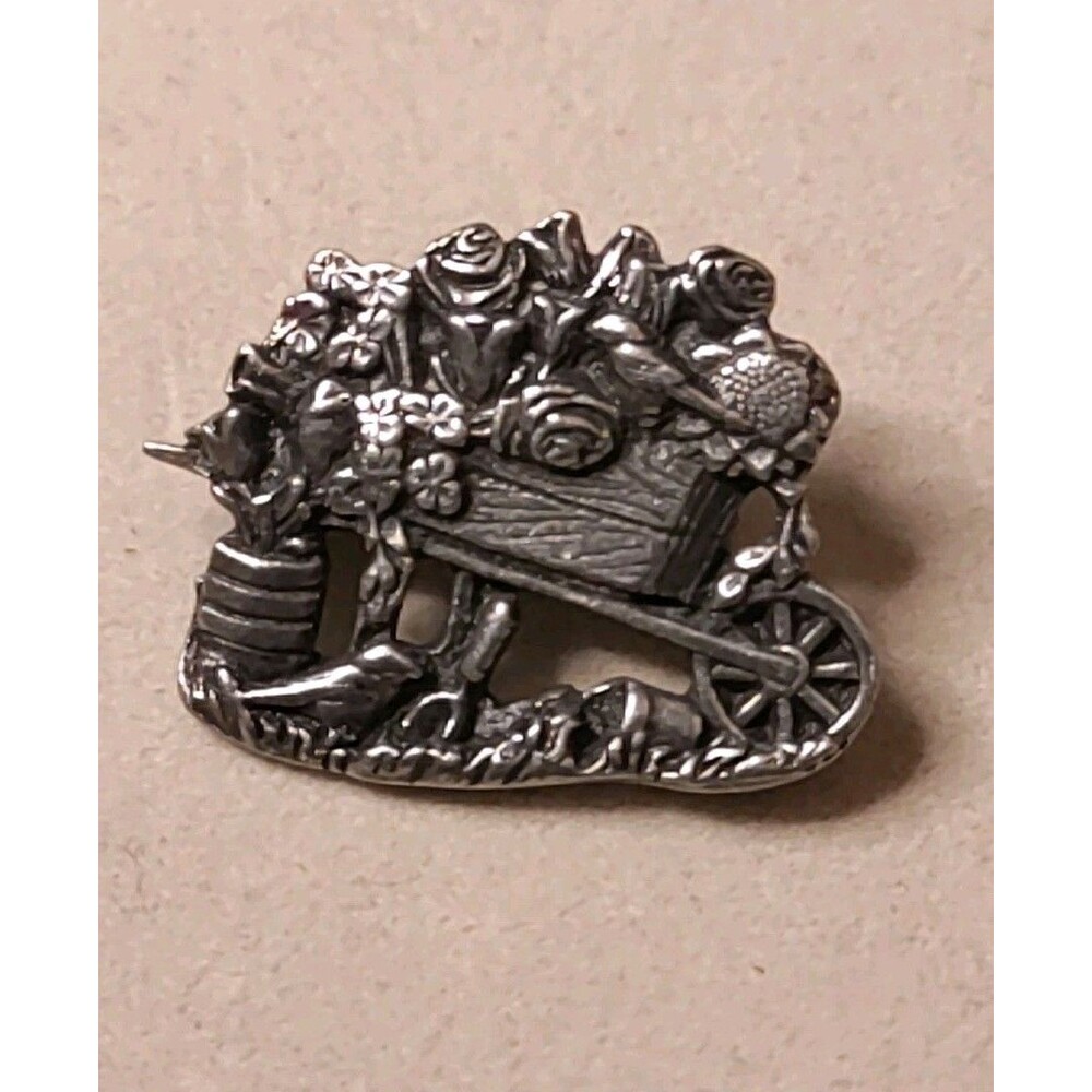 BIRDS & BLOOMS PEWTER WHEELBARROW 2001 1"